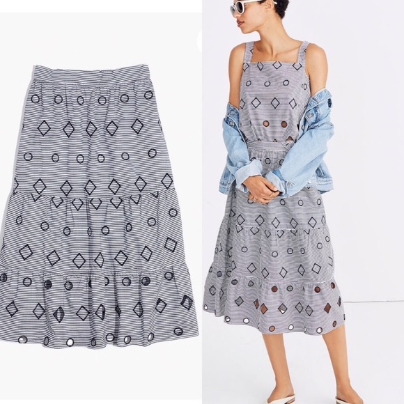 Madewell Striped Embroidered Midi Skirt XXS - Picture 2 of 8